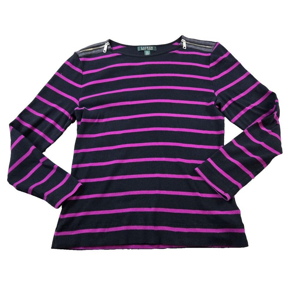 Lauren Ralph Lauren Women's Ribbed Long Sleeve Shirt wih Zipper Details XL